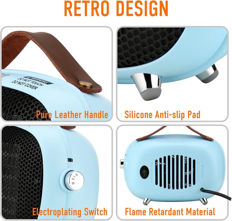 Teioe Space Heater, Mini Electric Space Heater 800W/400W, Small PTC Ceramic Heater with Tip-Over and Overheat Protection, 3 Operating Modes, Space Heaters for Indoor, Office, Bedroom(Sky Blue) - Image 5